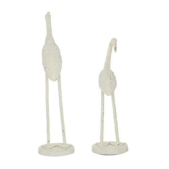 Set of 2 White Metal Coastal Bird Sculpture, 10", 12" {7}