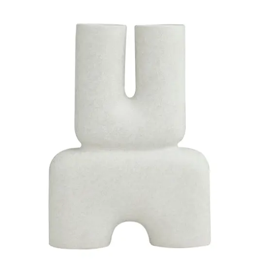 15" White Ceramic U-Shaped Abstract Vase {4}