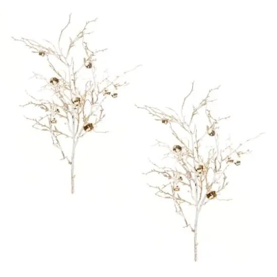 Flocked Sleigh Bell Twig Branches, 2ct. {1}