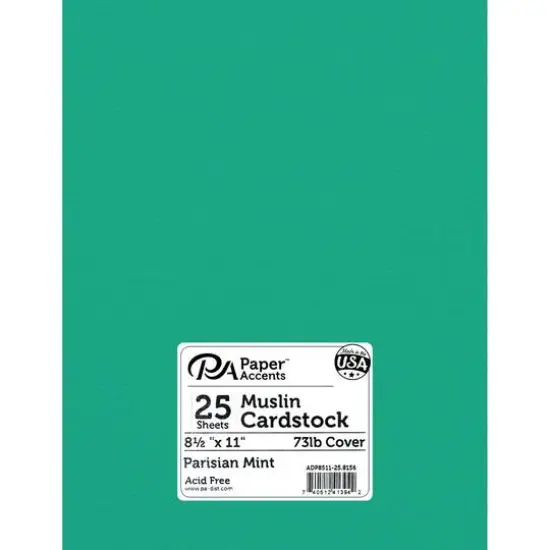 PA Paper&trade; Accents 8.5" x 11" 73lb. Textured Muslin Cardstock, 25 sheets Parisian Mint {1}
