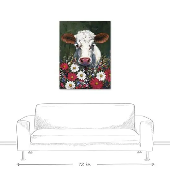 Patriotic Florals Cow II Canvas Wall Art {6}