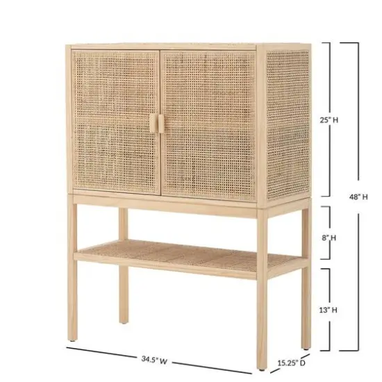 Hello Honey&reg; 47" Boho Woven Rattan and Wood Cabinet with Doors, Shelf, and Interior Storage Compartments Natural {10}