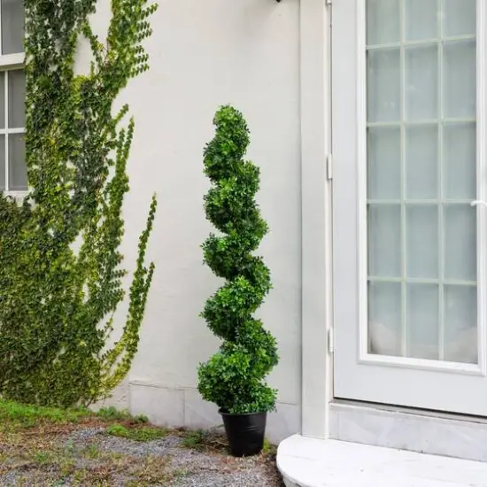 5ft. UV-Resistant Boxwood Spiral Topiary Artificial Tree in Decorative Planter {6}