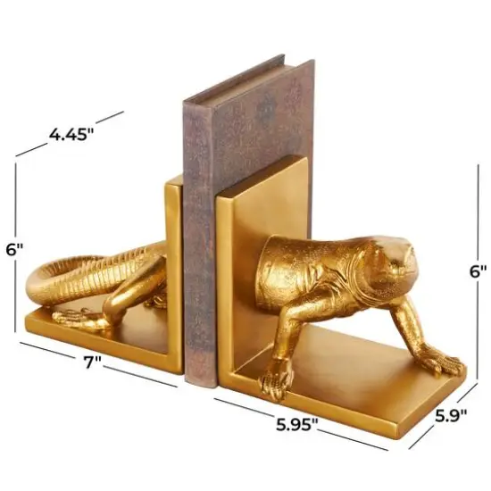 6" Gold Lizard Crawling Decorative Bookend Set {8}