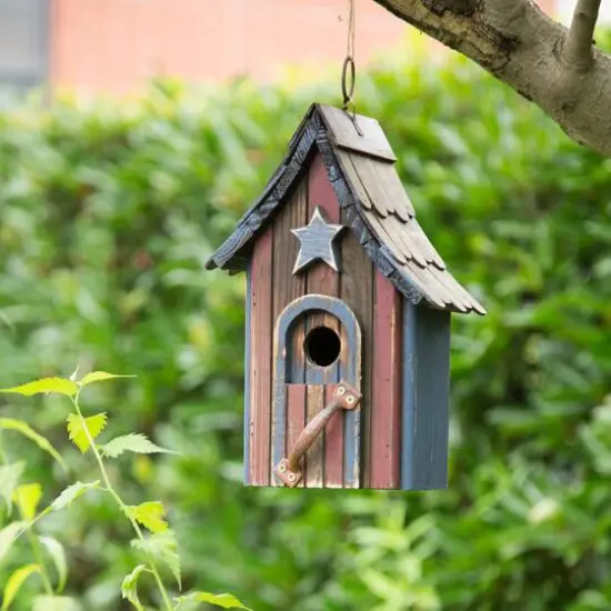 Glitzhome&reg; Patriotic Hand Painted Wood Bird House {4}