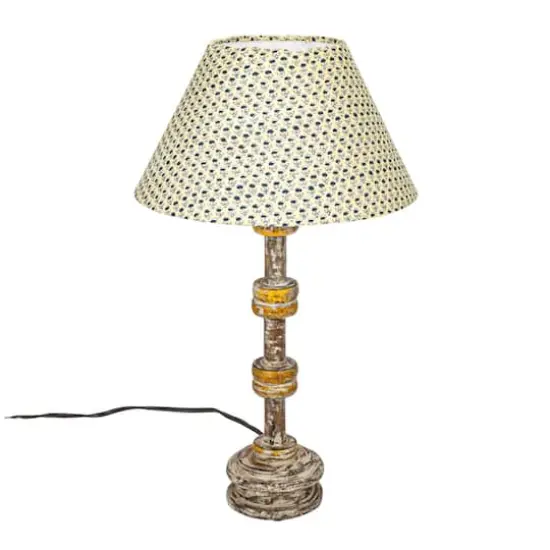Hello Honey&reg; 20" Multicolor Reclaimed Wood Spool Table Lamp with Printed Cotton Shade, 2ct. {11}