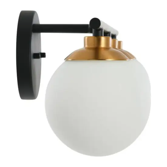 Hello Honey&reg; Robert Stevenson Lighting Lorne Metal & Frosted Glass 3-Light Vanity Matte Black/Brushed Gold {9}