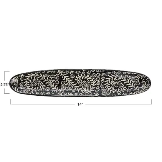 Hello Honey&reg; 14" Black Wax Relief Botanicals Stoneware Platter {5}