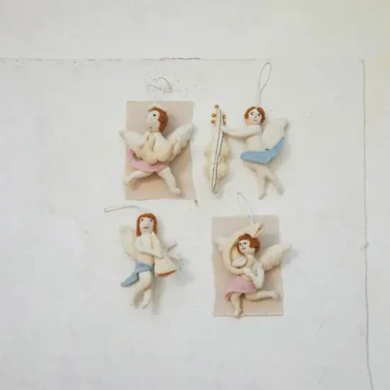 Hello Honey&reg; Handmade Wool Felt Cherub Ornaments with Musical Instruments Set {3}