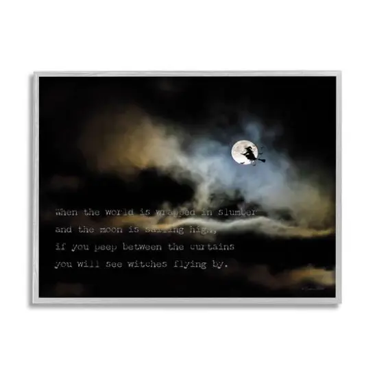Stupell Industries Witch Flying By Moon Framed Giclee Art Gray {1}
