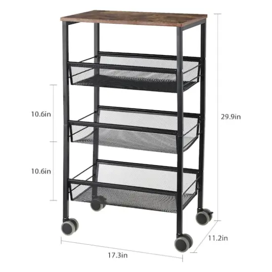 Black Rustic 3-Tier Metal Wire Storage Kitchen Cart on Wheels {3}