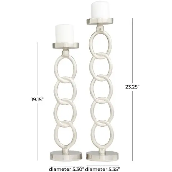 Silver Metal Geometric Candle Holder Set {7}