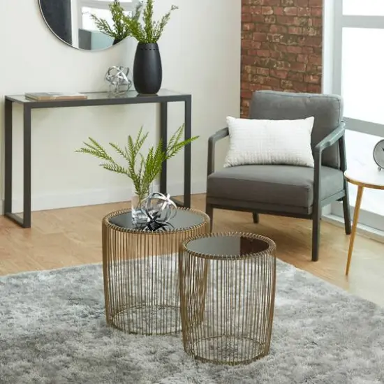 Gold Metal Contemporary Accent Table Set {6}
