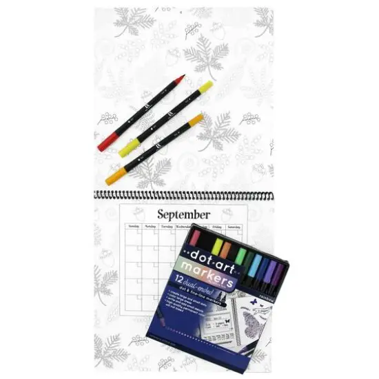 Leisure Arts&reg; Dot Art 12'' x 12'' Calendar with Markers Set {9}