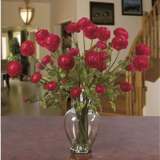 24" Ranunculus Liquid Illusion Silk Flower Arrangement Red {3}