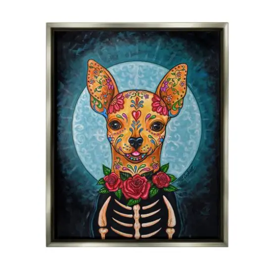 Stupell Industries Day of Dead Chihuahua Framed Floater Canvas Wall Art Gray {1}