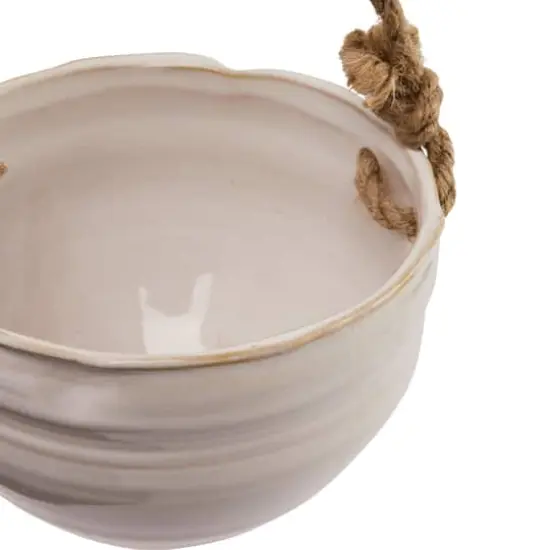 Hello Honey&reg; 7.5" Hanging Stoneware Planter with Wood Beaded Rope {7}