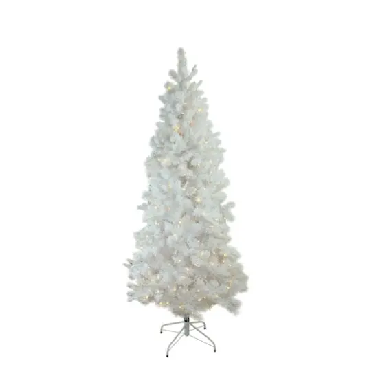 7.5ft. Pre-Lit White Flocked Pine Artificial Christmas Tree, Warm White LED Lights {1}