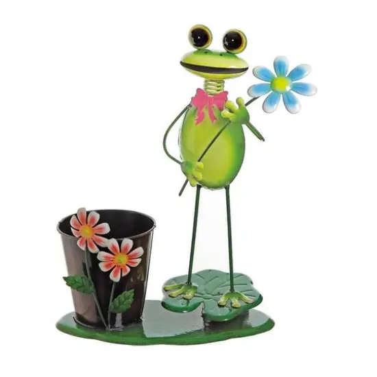 15" Frog With Flowers on a Lily Pad Spring Outdoor Planter {1}