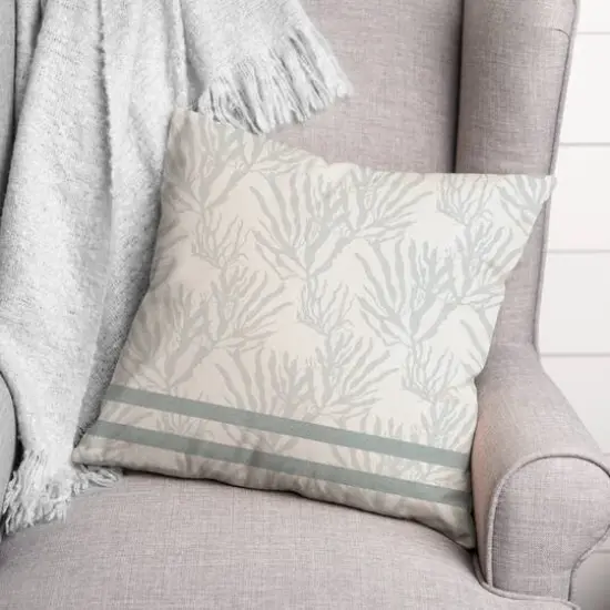 Coral & Double Stripe Throw Pillow Blue Coral Blue Stripe on White {4}