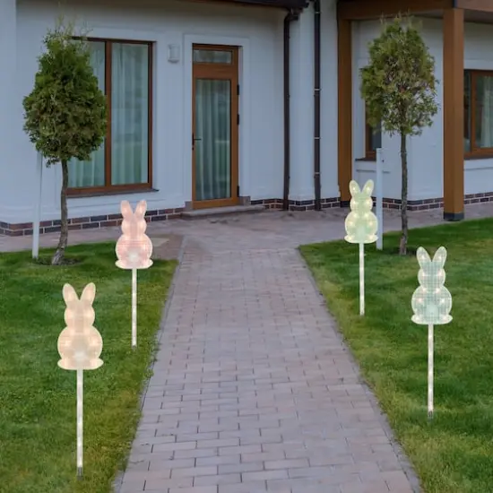 4ct Plaid Pastel Bunny Easter Pathway Marker Lawn Stakes Clear Lights {3}