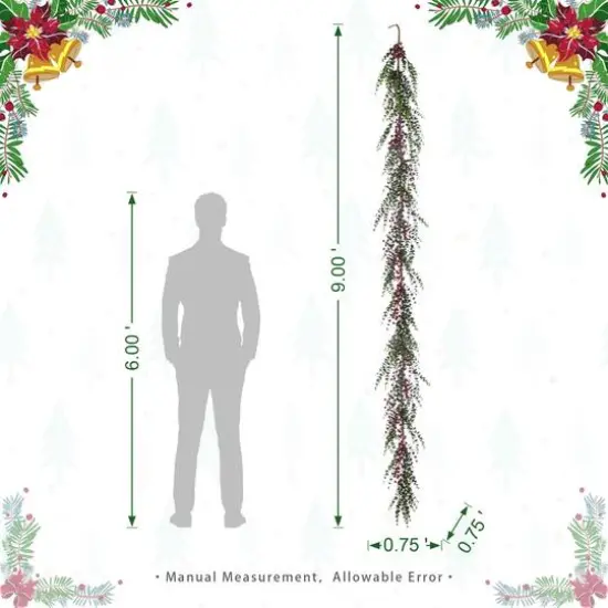Glitzhome&reg; 9ft Christmas Greenery Eucalyptus Garland with Red Berries {9}