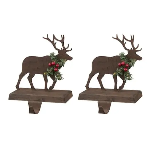 Glitzhome 7" Wooden & Metal Reindeer Stocking Holder {1}
