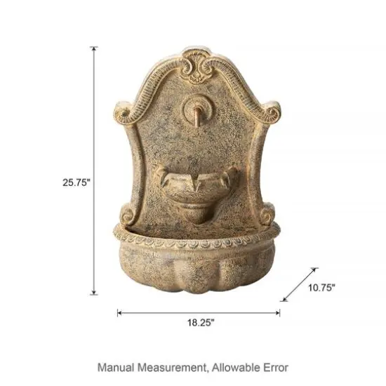 Glitzhome&reg; 25.75" Faux Granite Sculptural Outdoor Wall Fountain with LED Light {9}