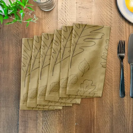 Mustard Yellow Large Leaf Pattern Cotton Twill Napkin {4}