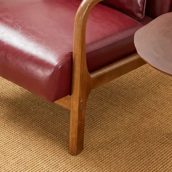 Glitzhome® Mid-Century Faux Leather Accent Chair Burgundy {7}
