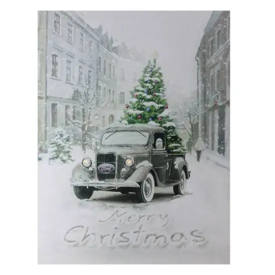 LED Lighted Ford Truck Merry Christmas Canvas Wall Art {1}