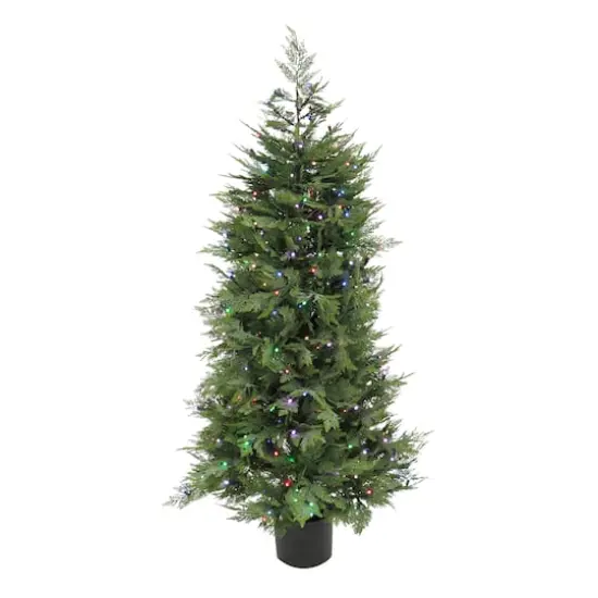 5ft. Pre-Lit Cypress Artificial Christmas Tree, Multi-Function LED Lights {5}