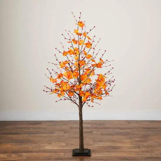 5ft. Pre-Lit Autumn Maple Artificial Fall Tree with Berries and 96 Warm White LED Lights {7}