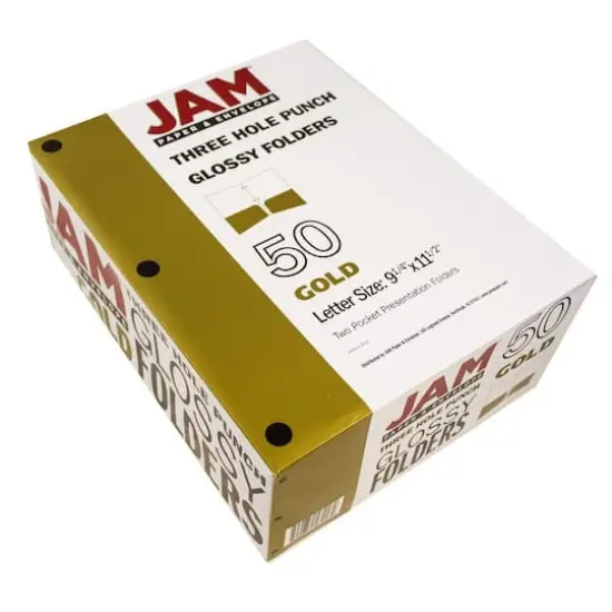JAM Paper Laminated 2-Pocket Glossy 3-Hole Punch School Folders, 6ct. Gold {6}
