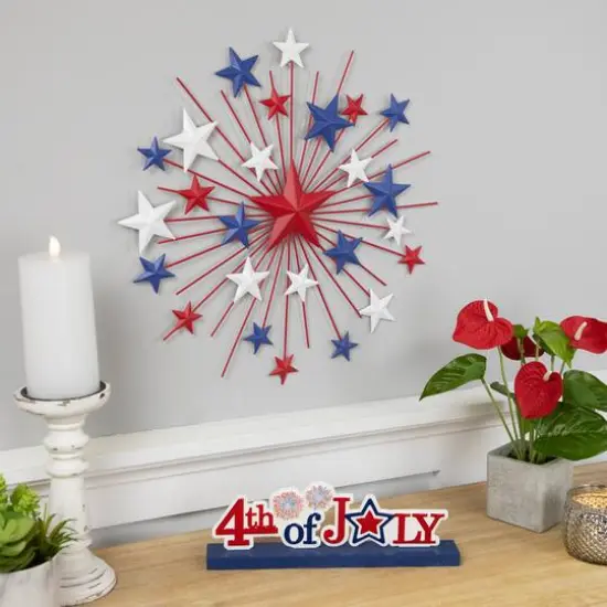 11.5" Fireworks 4th of July Patriotic Metal Tabletop Sign {4}