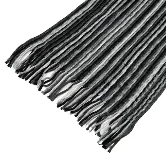 Glitzhome&reg; 70" Men's Black & White Striped Scarf with Tassels {5}