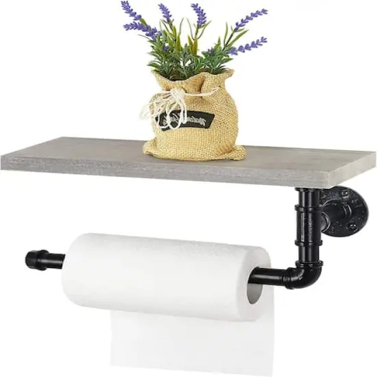 Paper Towel Holder with Shelf Industrial Pipe Gray Green {1}