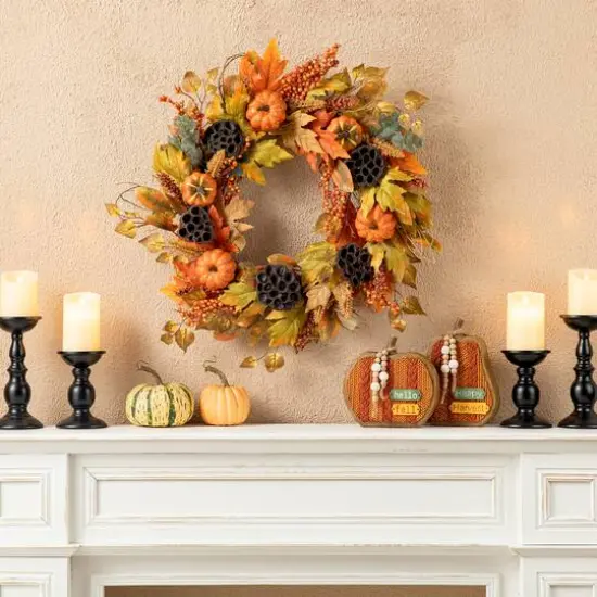 Glitzhome&reg; 24" Fall Pumpkin Leaf Floral Wreath {3}