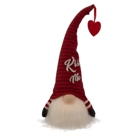 14" Lighted Red Striped 'Kiss Me' Valentine's Day Gnome {1}