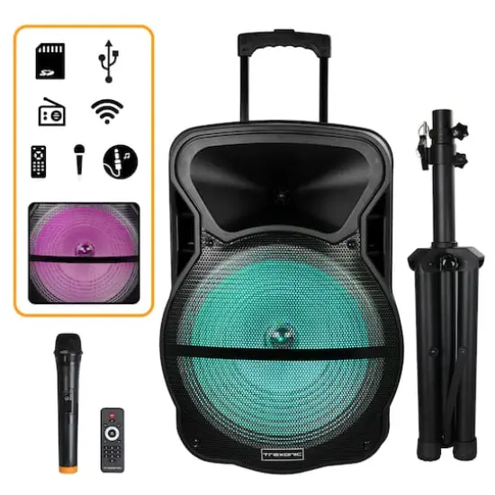 Trexonic Combination 15" Bluetooth Portable Speaker and Tripod Stand With Reactive Lights {1}