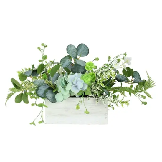 26" Succulent & Foliage Arrangement in Wooden Planter {1}