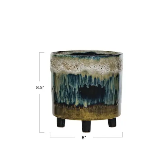 Hello Honey&reg; 8" Multicolor Reactive Glaze Round Stoneware Footed Planter {5}