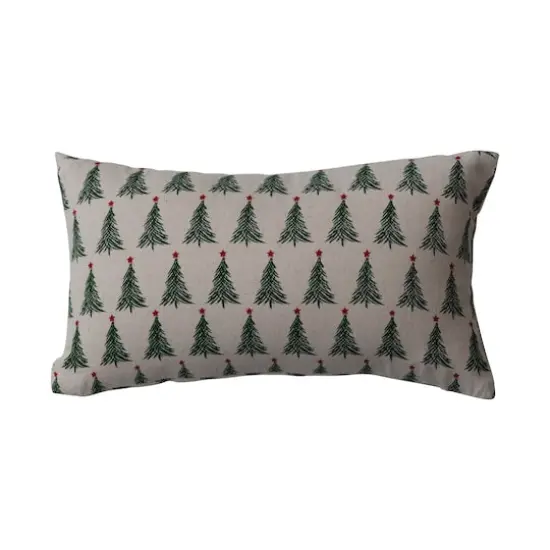 Hello Honey&reg; 16" x 9" Christmas Tree Print Stonewashed Cotton Lumbar Throw Pillow {1}