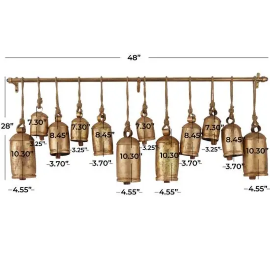 48" Metal Bohemian Decorative Cow Bells Bronze {7}
