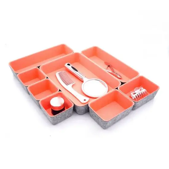 Welaxy Felt 8 Piece Drawer Organizer Tray Set Coral {7}
