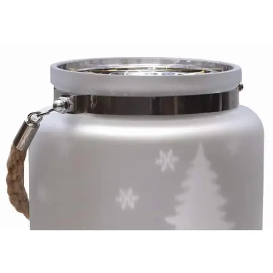 6" Matte Silver Winter Scene Christmas Pillar Candle Lantern {5}