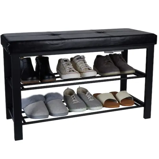 Simplify Black Entryway Bench with Shoe Storage {3}