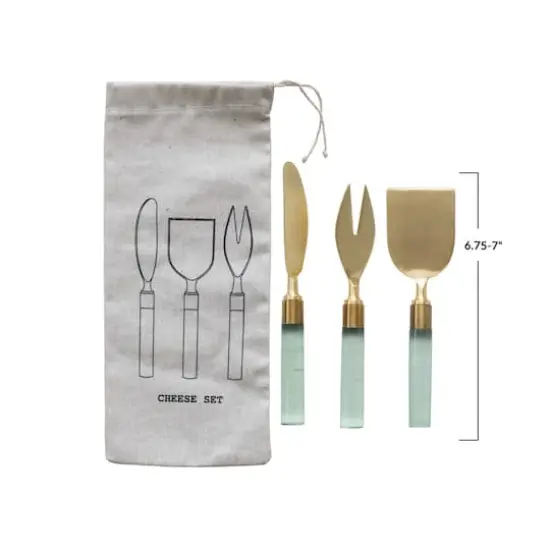 Hello Honey&reg; 7" Stainless Steel Cheese Utensils & Printed Drawstring Bag {4}