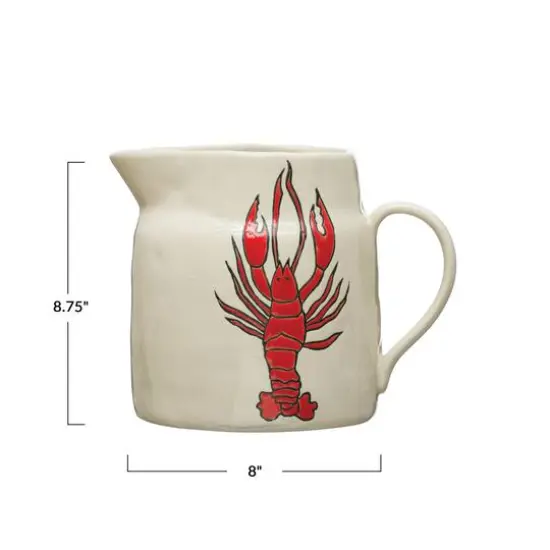 Hello Honey&reg; 8" Wax Relief Lobster Illustration Coastal Stoneware Pitcher {1}