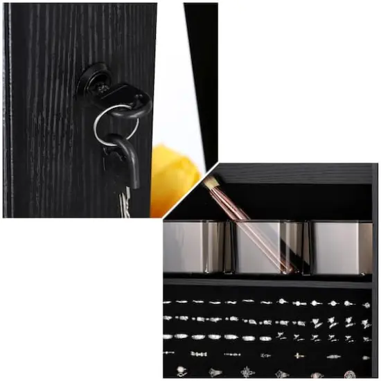 NEX&trade; Black 360 Degree Rotatable Jewelry Armoire with Free-Standing Mirror {4}